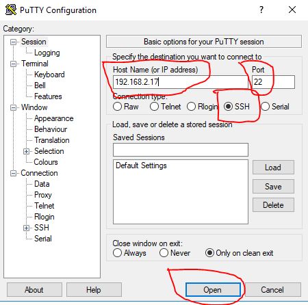 putty ip configuration