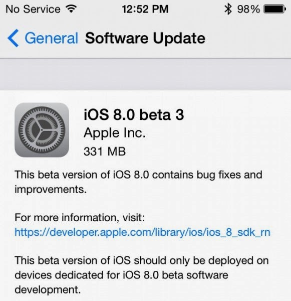 iOS 8 Beta 3 Hakkında