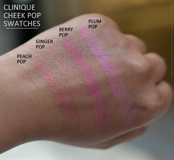 Clinique cheek pop blush new shades swatches (pink pop, fig pop, rosy pop)
