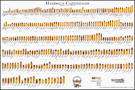 Ammunition Comparison Guide Bullet Poster - Handgun Cartridges