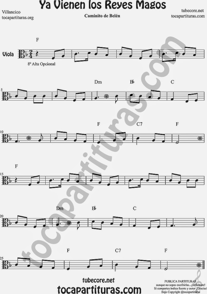  Ya vienen los Reyes Magos Partitura de Viola Sheet Music for Viola Music Scores
