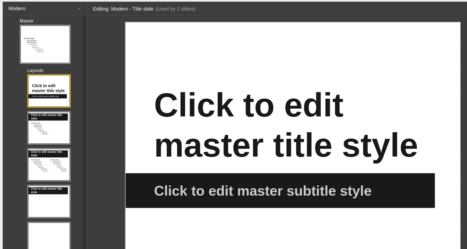 Master Slides in Google Presentations (Slides)