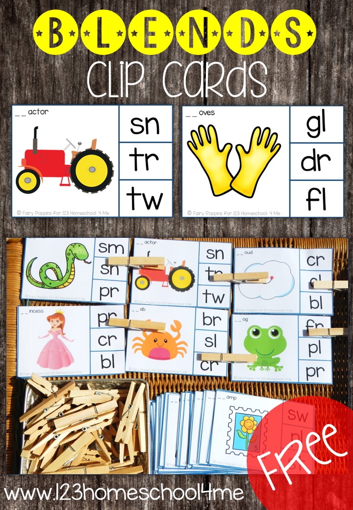 FREE Consonant Blends Clip Cards