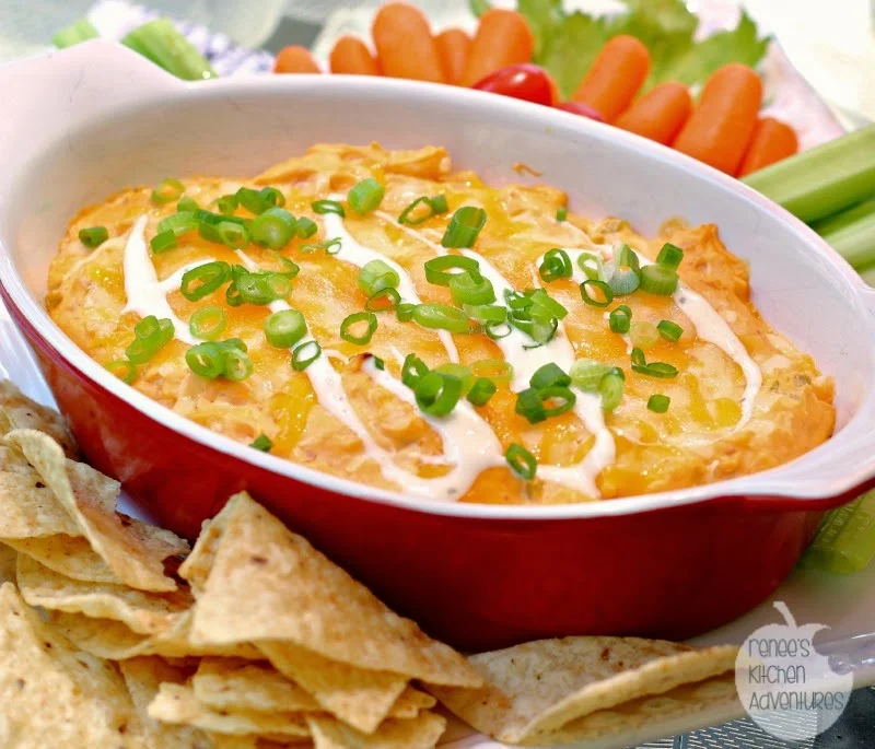 Creamy Ranch Buffalo Chicken Dip:  Lighter on calories but not on flavor!  #FoodDeservesDelicious #shop