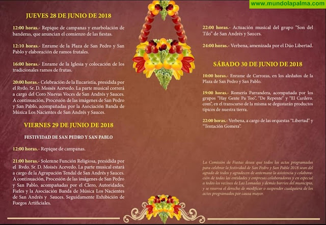 Programa de Fiestas en honor a San Pedro y San Pablo de Las Lomadas 2018. San Andrés y Sauces
