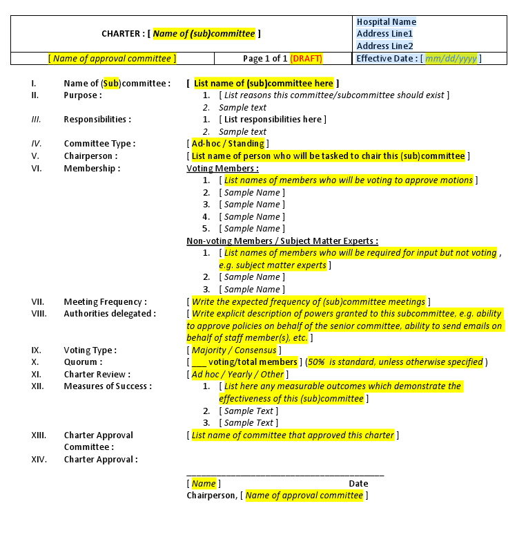 Committee Charter Template Word