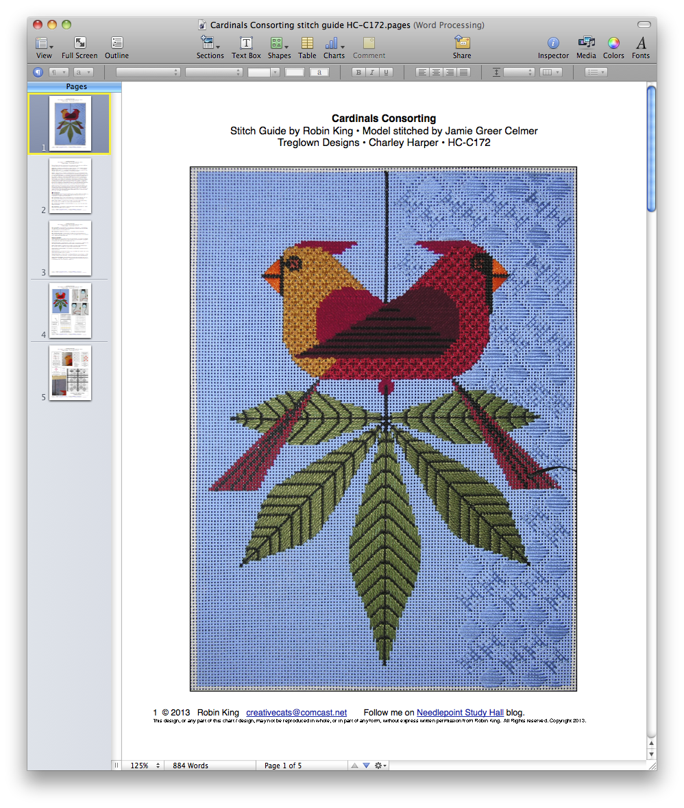 Needlepoint Study Hall Robin is teaching at Peacock Alley Needlepoint