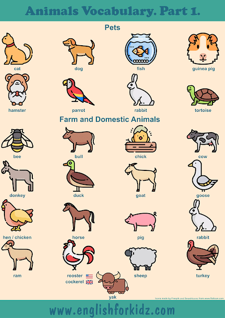 Pets vocabulary and farm animals vocabulary to learn English – printable ESL worksheets