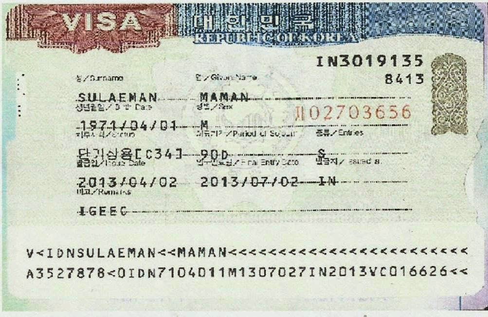 Виза корея параметры