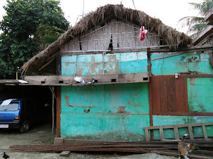 A house on Majuli Island with pigeon boxes.