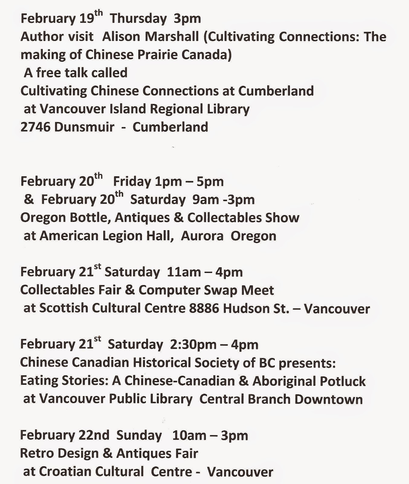 British Columbia History through Collectables Events Calendar for BC