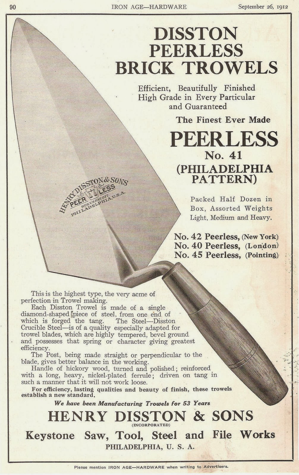 Trowel and Masonry Tool Collector Resource How Disston Trowels Were Made