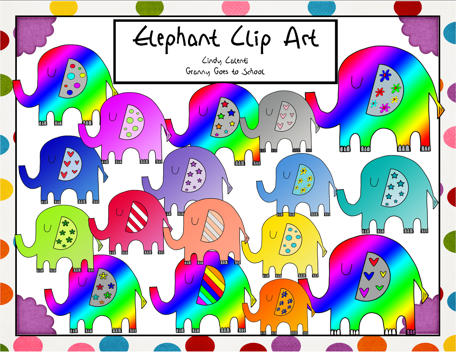 http://www.teacherspayteachers.com/Product/Colorful-Elephant-Clip-Art-24-Images-1414402