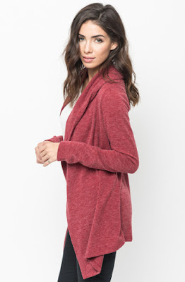 Buy Now Burgundy Hooded Cardigan Online $10 -@caralase.com