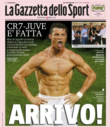 cristiano ronaldo juventus gazzetta dello sport cr7 arriva