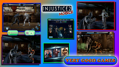 A banner for the review of Injustice 2 Mobile - a free fighting game with superheroes for tablets and smartphones