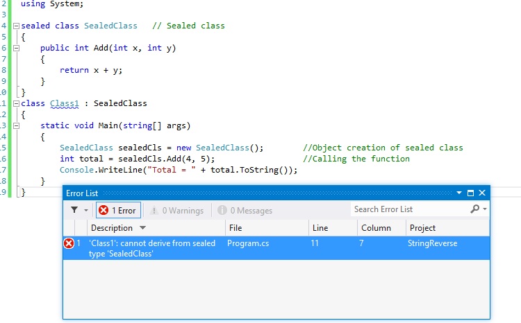 Sealed class in c# with real time example