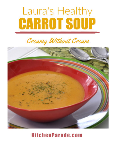 Healthy Carrot Soup ♥ KitchenParade.com, my cousin's famous carrot soup recipe, creamy even though it's made with skim milk, not cream. Weight Watchers Friendly. Budget Friendly. Low Carb. Rave Reviews!