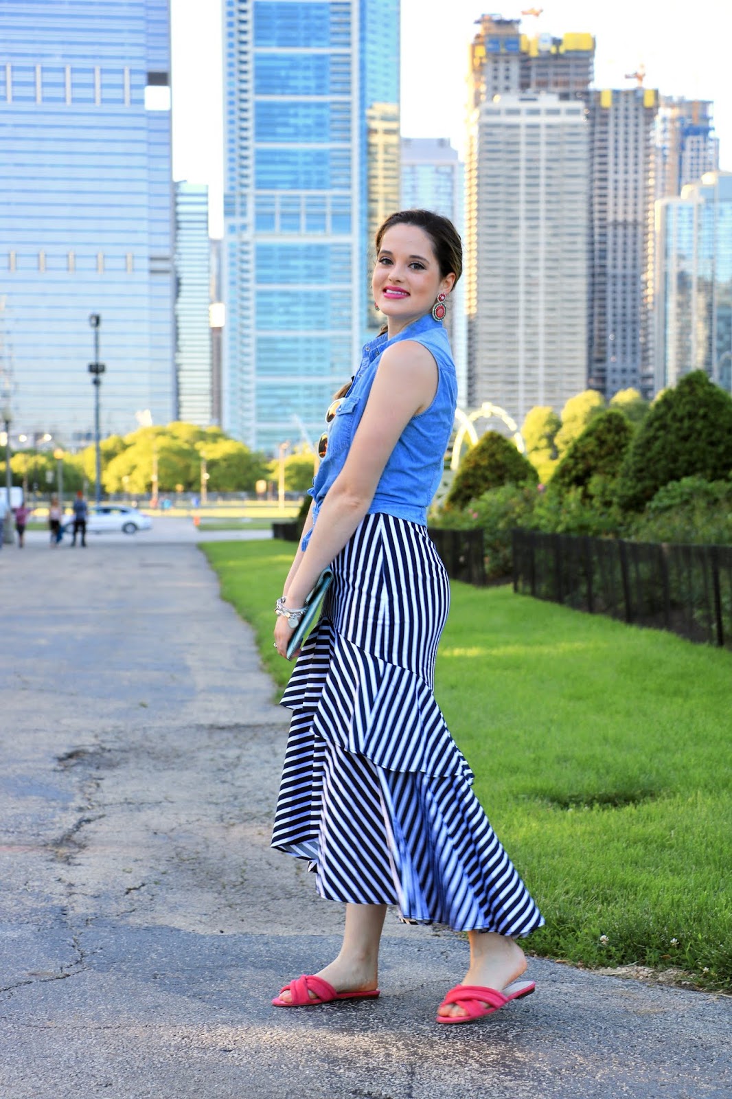 Kathleen's Fashion Fix: Skirt The Rules // chambray + ruffle midi skirt