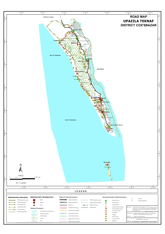 Teknaf Upazila Road Map Cox's Bazar District Bangladesh