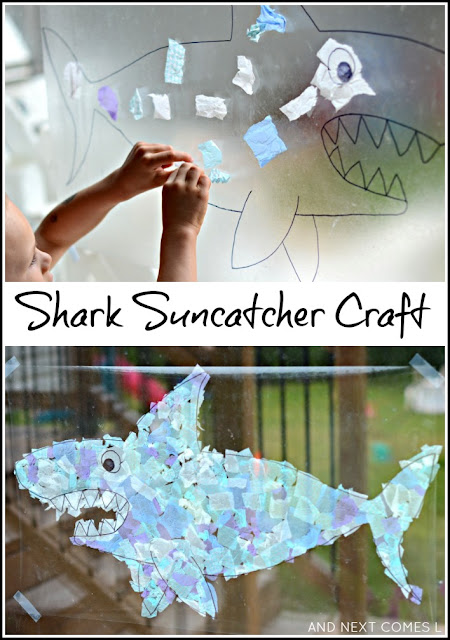 Giant shark suncatcher craft for kids from And Next Comes L