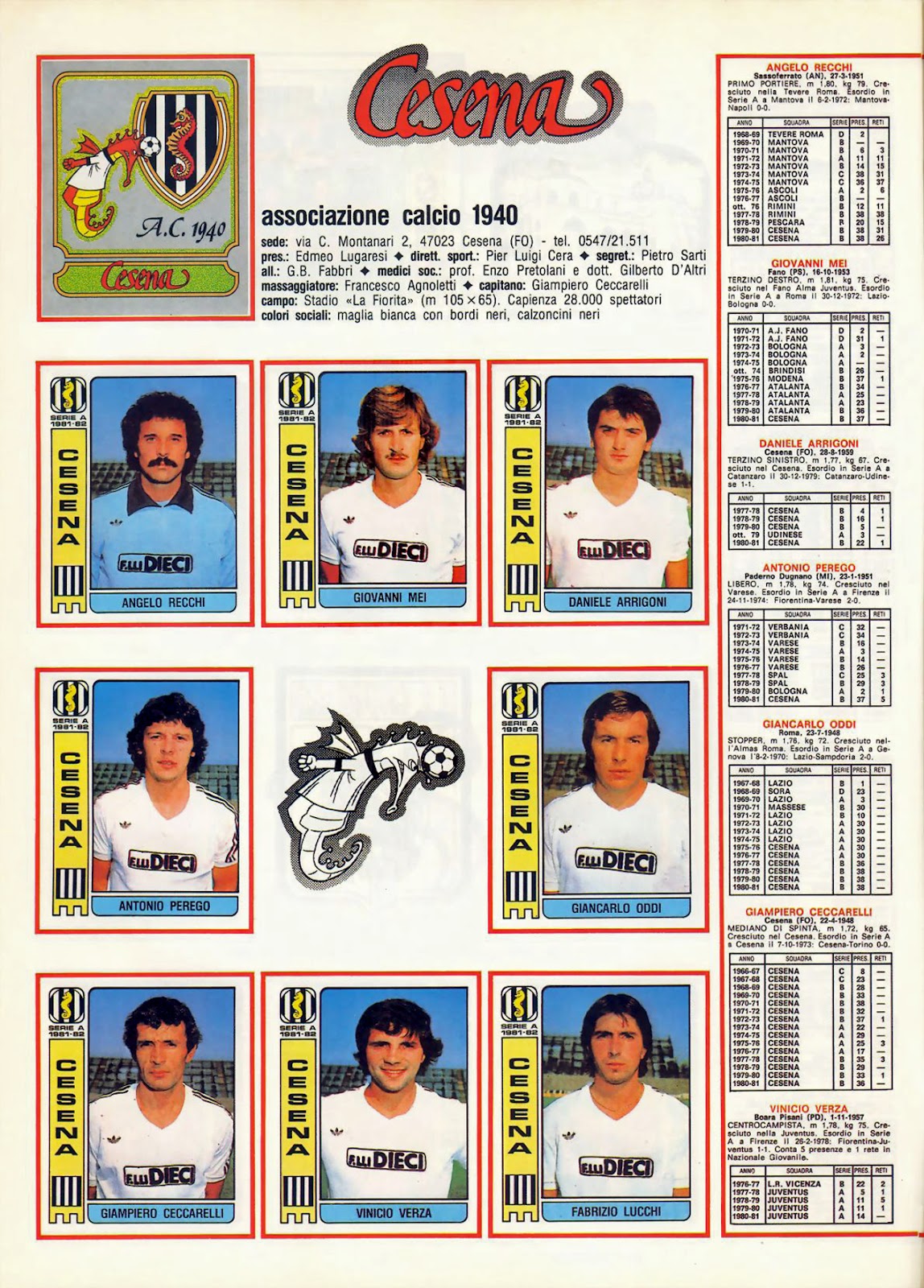 THE VINTAGE FOOTBALL CLUB CESENA 198182. By Panini.
