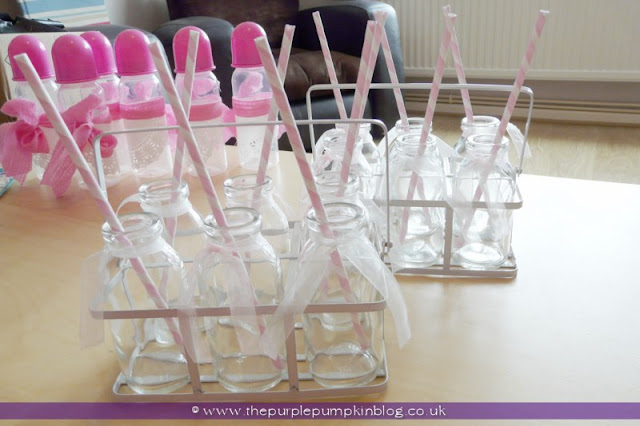 Mini Milk Bottles for a Baby Shower at The Purple Pumpkin Blog