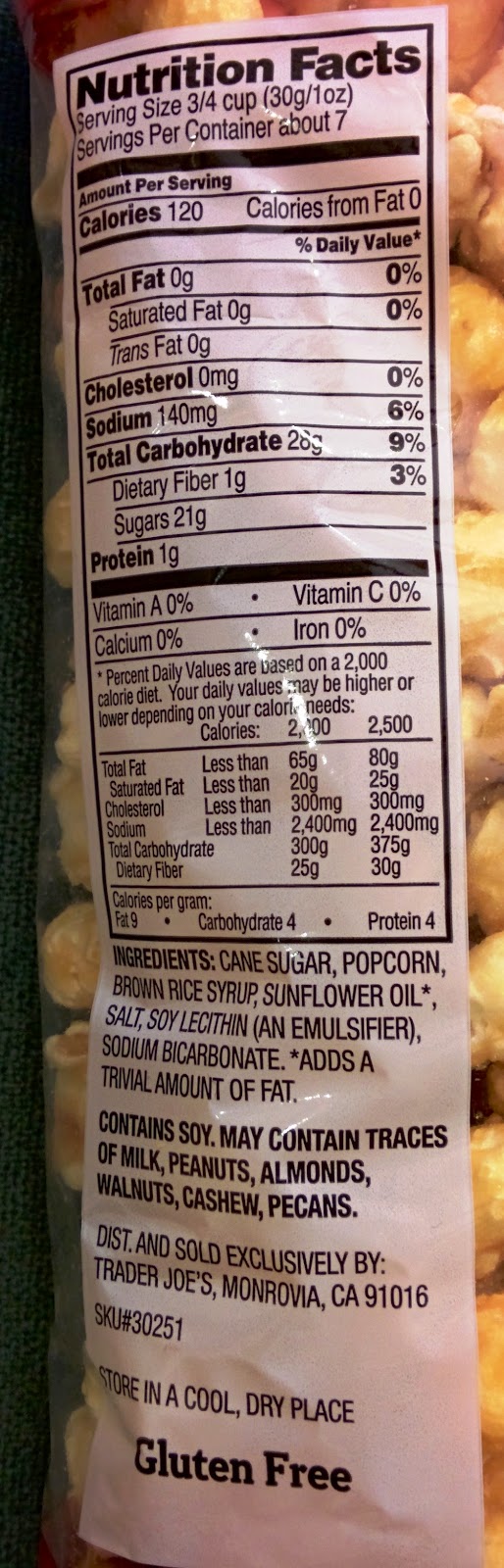 Trader Joe's Nutrition Labels: Trader Joe's Caramel Popcorn