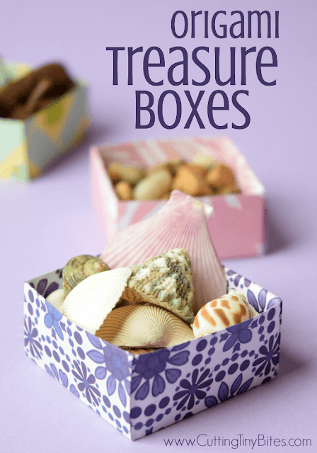 Origami Treasure Boxes.  Great fine motor paper craft for kids, perfect for storing all of your children's' little treasures!