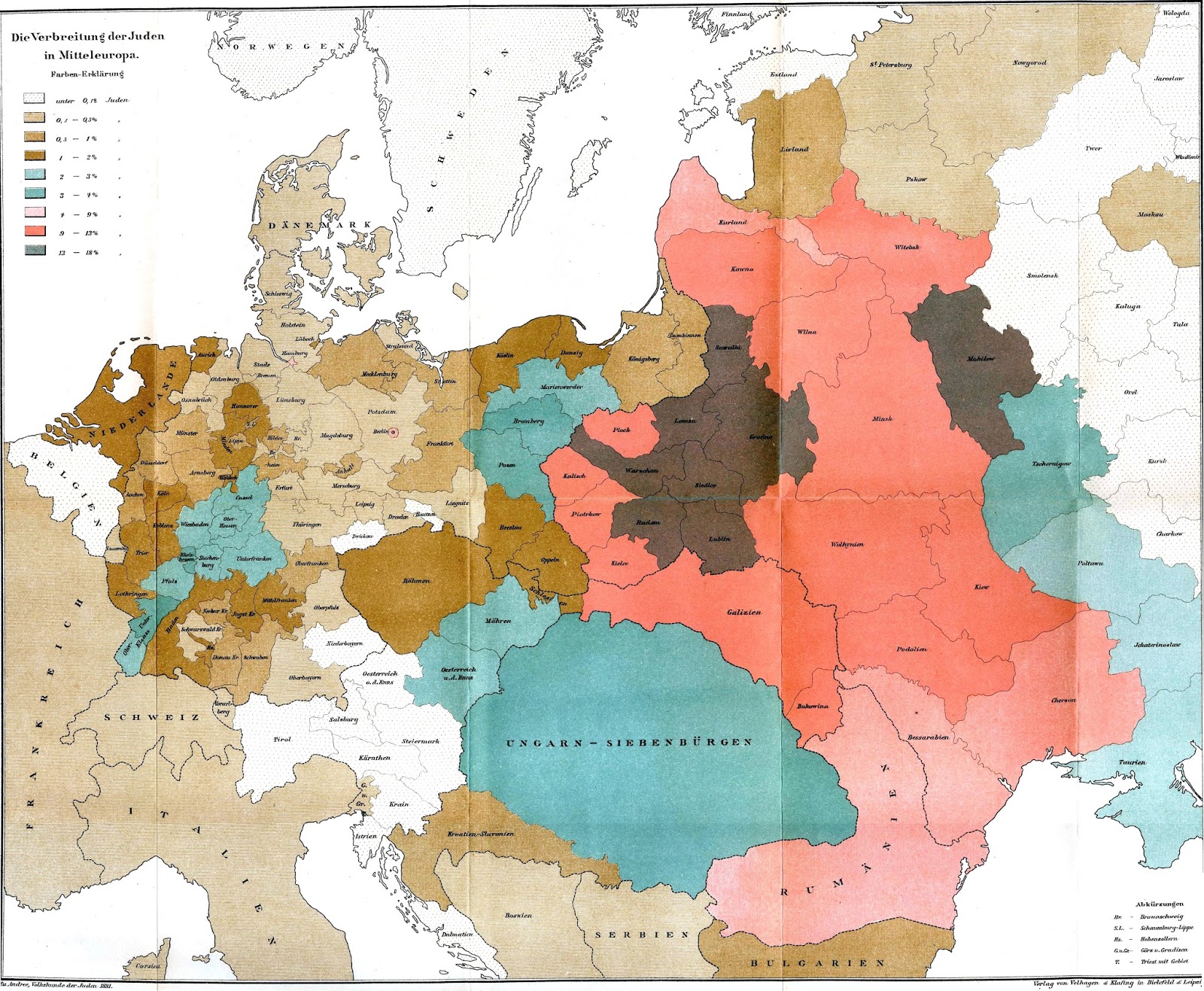 The Jewish population in Central Europe (1881)