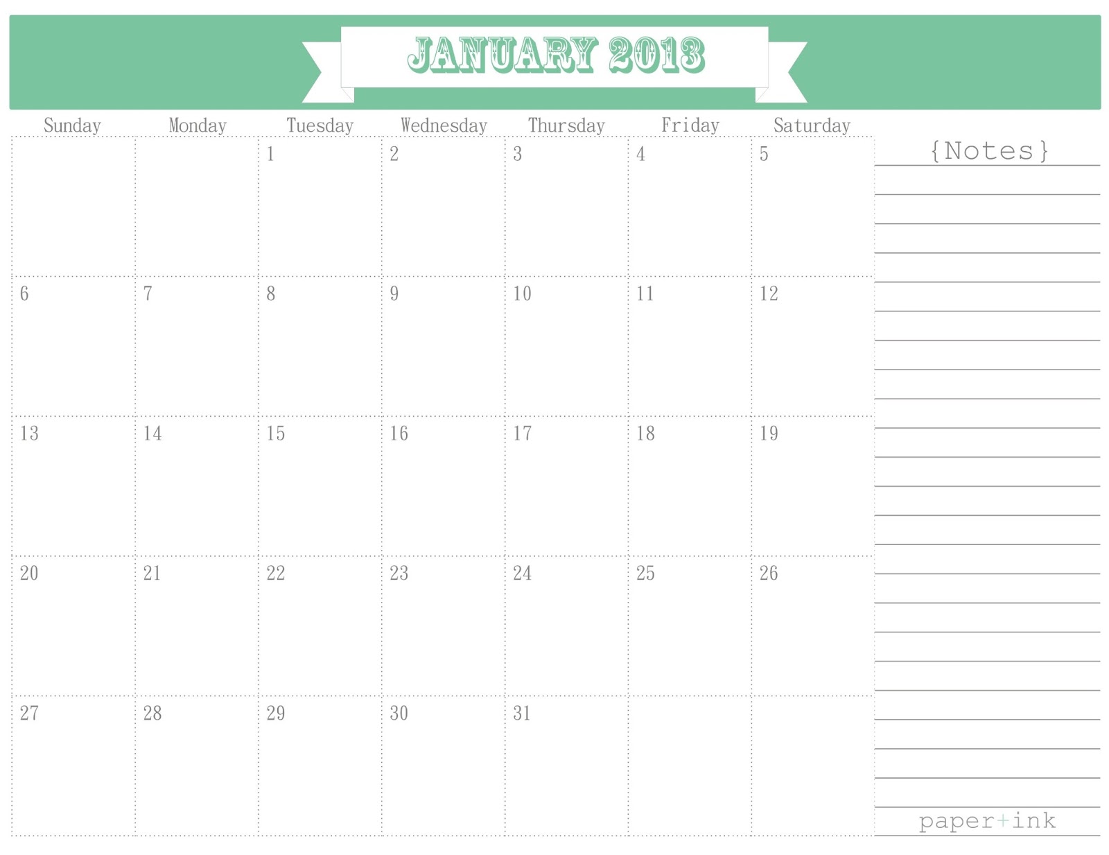 Free Printable Calendars: January 2013