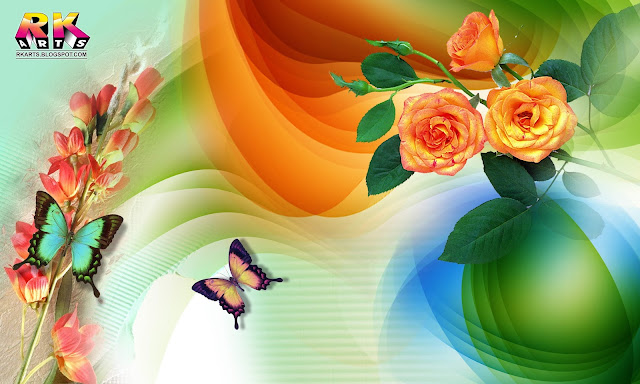 Rose Flower and Butterfly abstract background