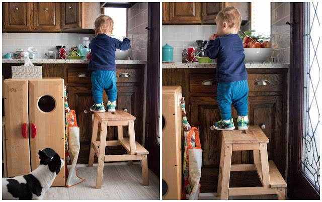 Independent stool use in our Montessori home - tips for using a stool with toddlers