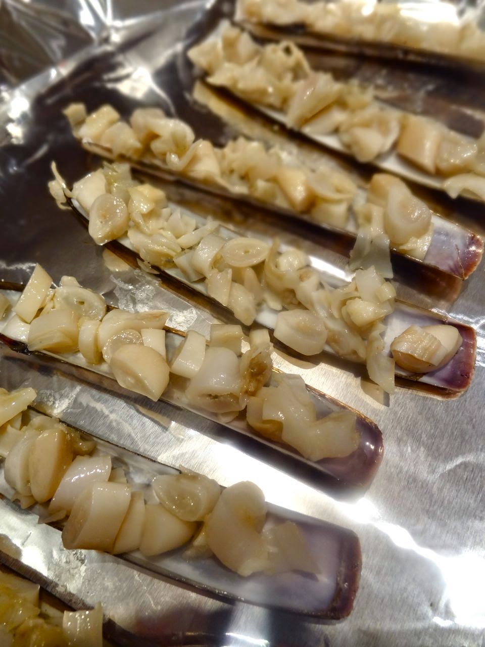 Scrumpdillyicious Baked Razor Clams with Sautéed Bread Crumbs