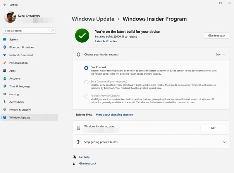 A quick look to Windows 11 Settings app - Windows Insider Program - Settings