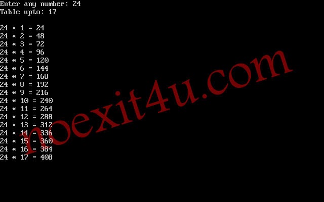 C++ PROGRAM: TO PRINT TABLE OF ANY NUMBER UPTO N ~ noexit4u.com