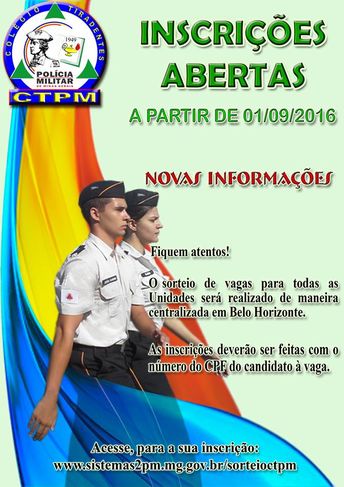 O Colégio Tiradentes da Polícia Militar - Unidade Divinópolis - publicou edital de vagas para o ingresso de alunos para o ano letivo de 2017