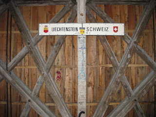 Lietchtenstein/Swiss border inside the Alte Rheinbrücke, Vaduz, Liechetenstein
