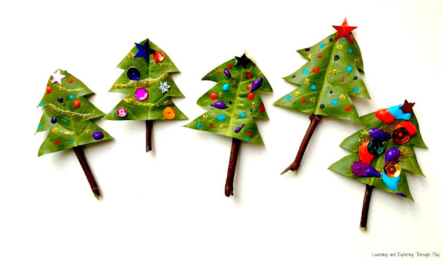 Christmas Crafts using Nature. Leaf Christmas Trees. Christmas Activities for Preschool.