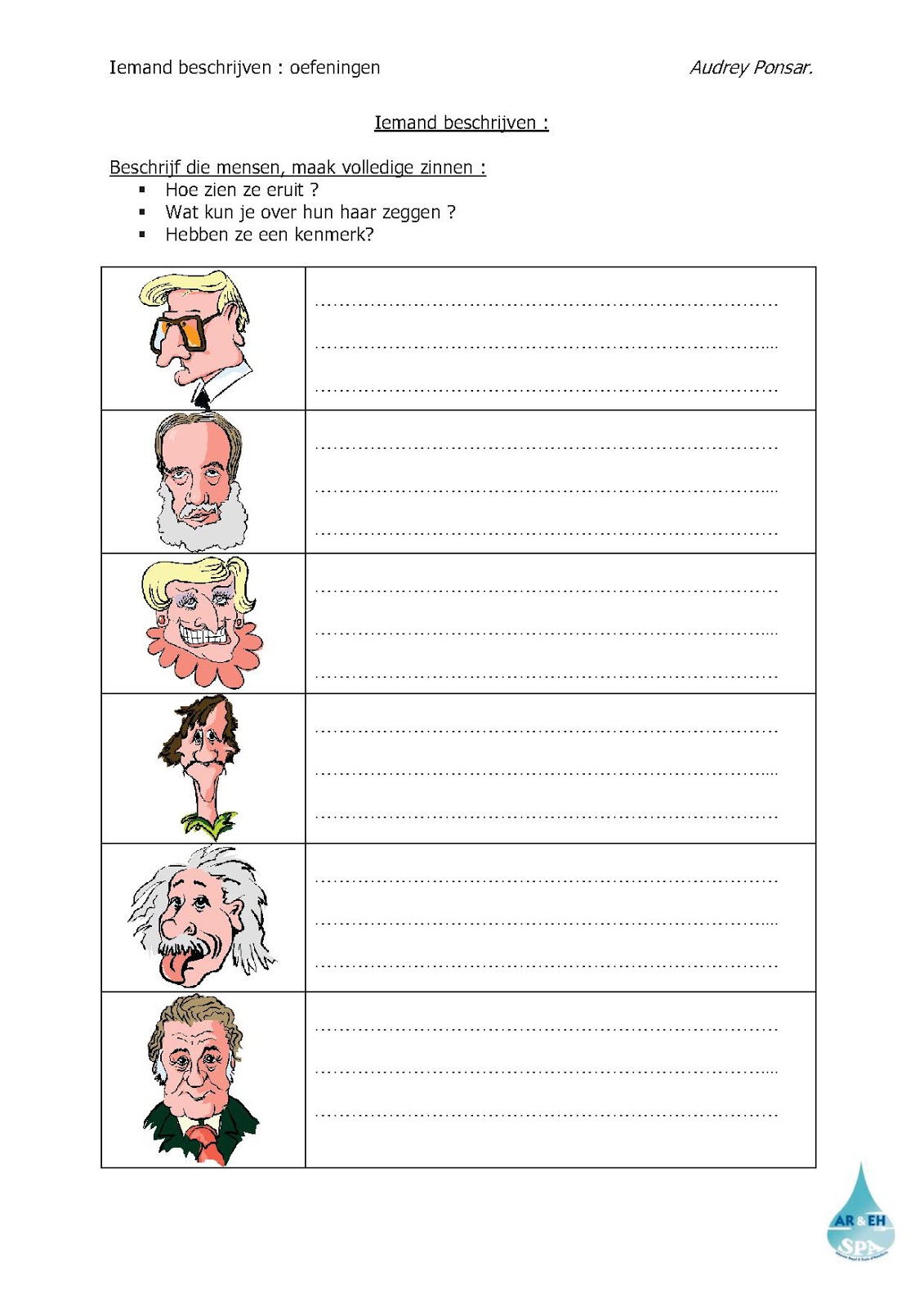 Extra ;) Iemand beschrijven Apprentissage du vocabulaire 1.