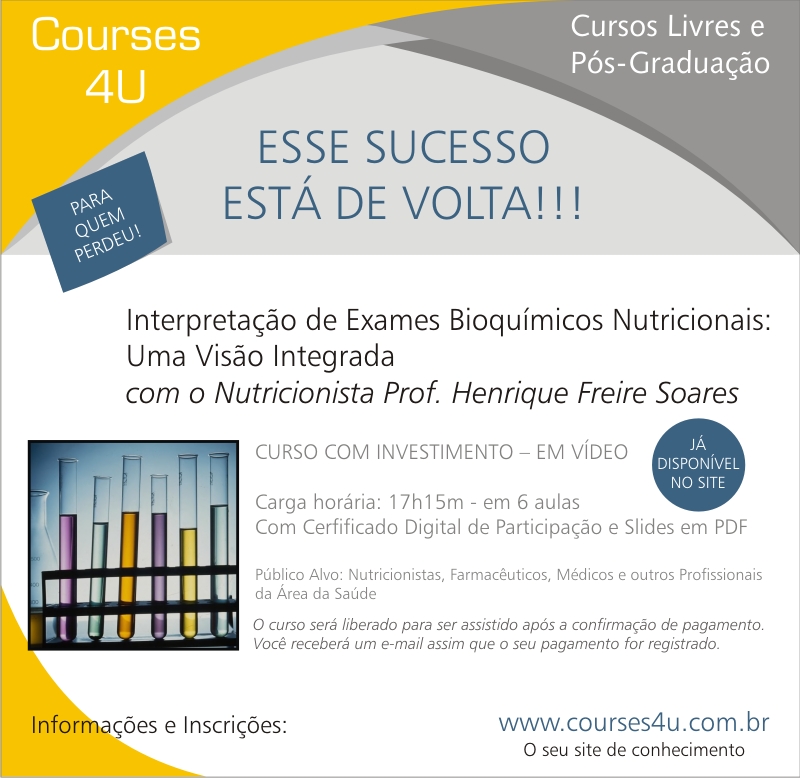 CURSO DE EXAMES BIOQUÍMICOS NUTRICIONAIS ON LINE