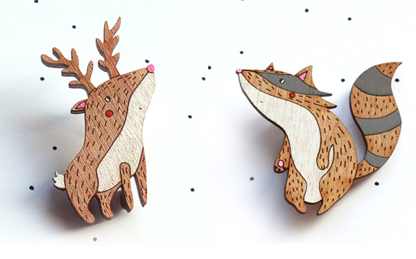 Cute wooden animal brooches from So Little Time Co.