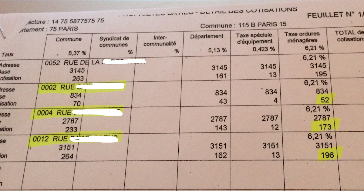 Formulaire pdf Taxe ordure ménagère locataire justificatif