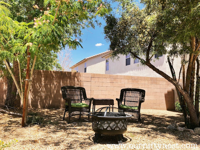 budget backyard refresh table, chairs and fire pit