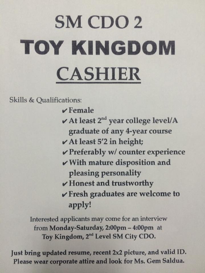 cashier job qualifications