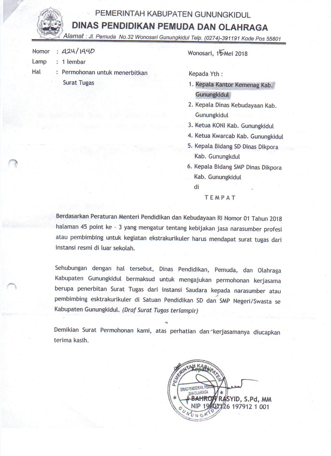 Seksi Pais Kankemenag Gunungkidul Tindak Lanjut Surat Dari