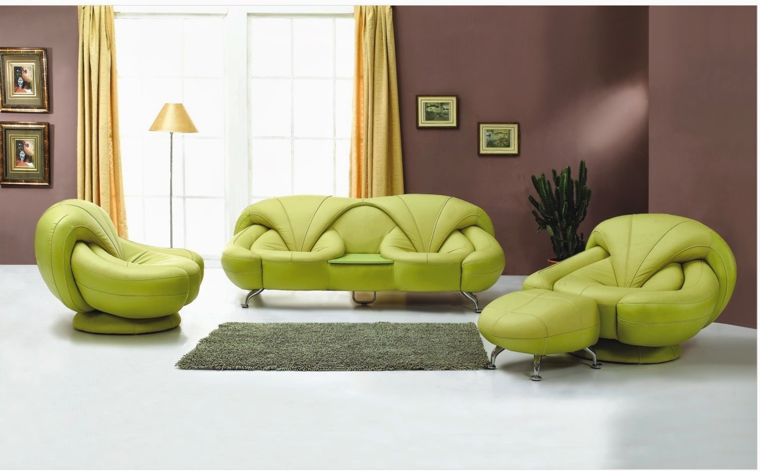 living room with green furniture