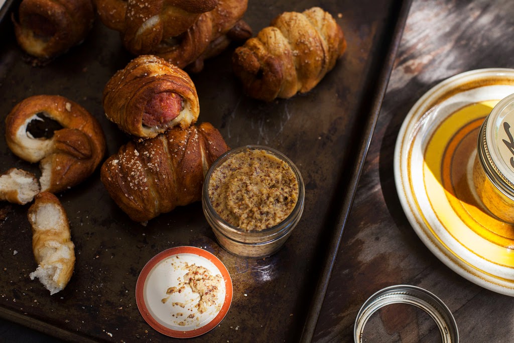 Homemade Pretzels & Pretzel-Wrapped Sausages with Whole-Grain Beer Mustard