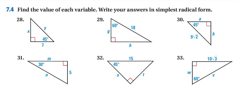Geometry: 7.4 Special Right Triangles