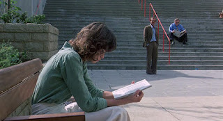 Jack Nicholson watches Maria Schneider reading, London's Brunswick Square, The Passenger, 1975